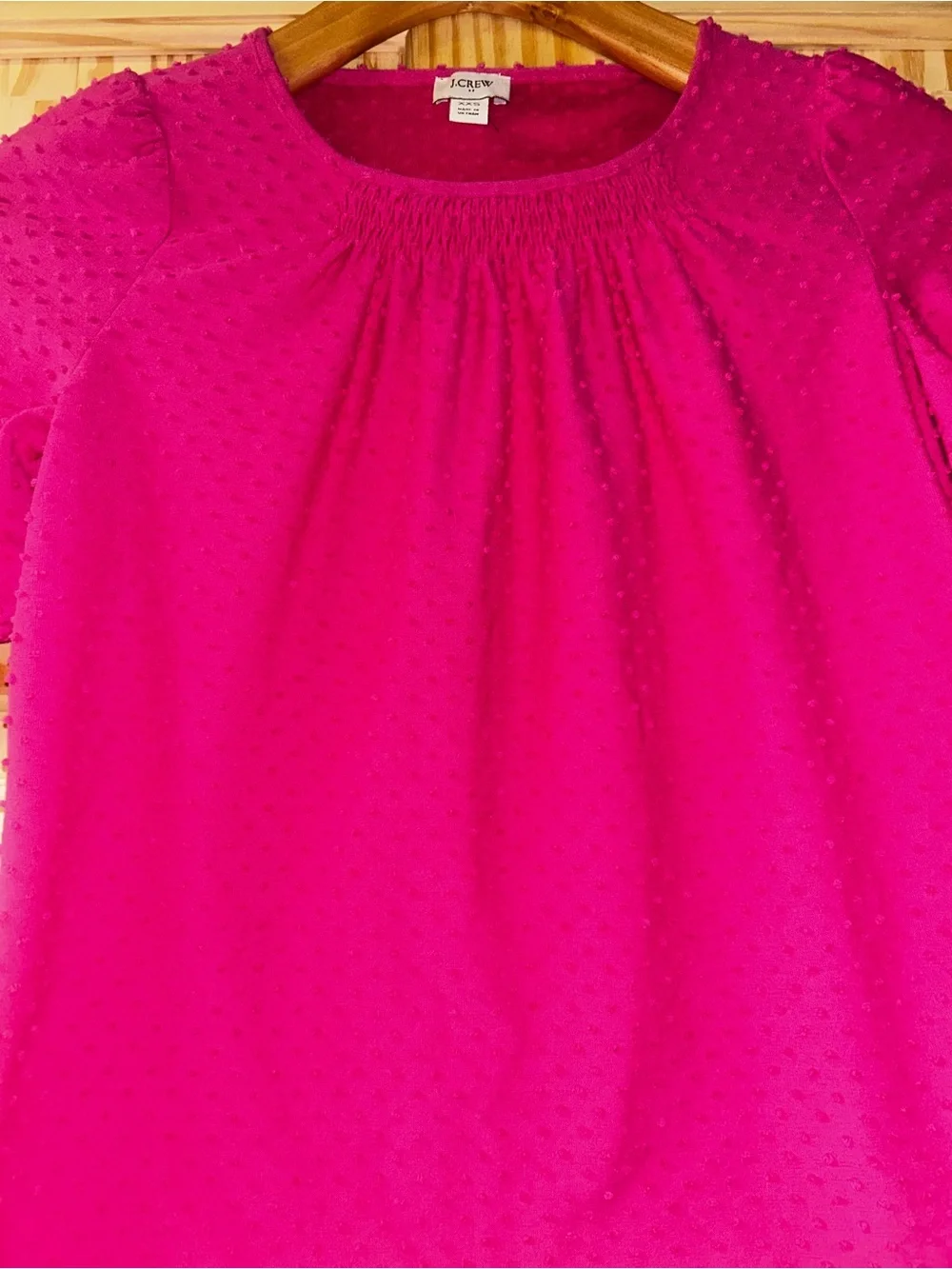 J. Crew Fuchsia Dotted Short Sleeve Blouse